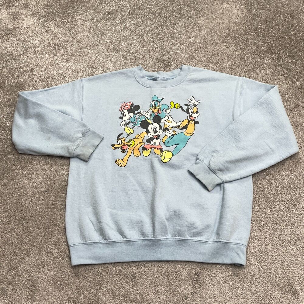 Disney Mickey And Friends Sweatshirt Womens Medium Blue Graphic Pullover Casual